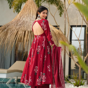 Elegant Maroon Anarkali Set with Digital Print Work