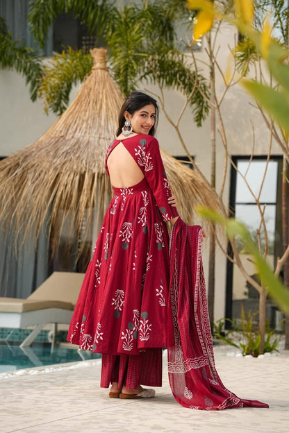 Elegant Maroon Anarkali Set with Digital Print Work