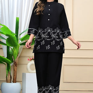 Cotton Stylish Printed Co-ord Set – Kurta with Pant (Black)