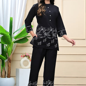 Cotton Stylish Printed Co-ord Set – Kurta with Pant (Black)