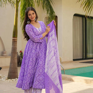 Party Wear Anarkali Set with Pant & Dupatta