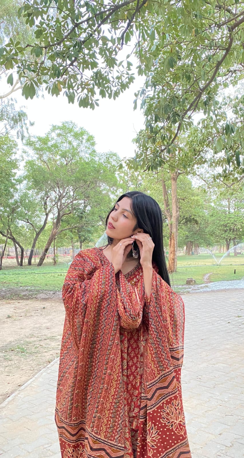 Angrakha-Style Cotton Anarkali Set with Handwork, Pant & Dupatta