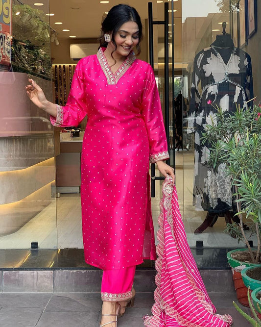 Women’s Embroidered Kurta, Salwar & Dupatta Set