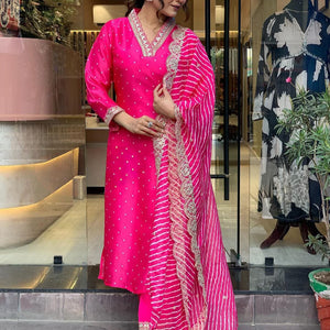Women’s Embroidered Kurta, Salwar & Dupatta Set