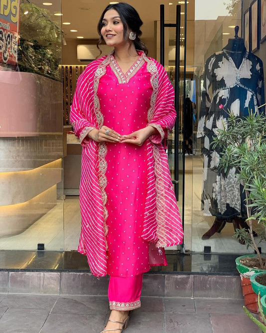 Women’s Embroidered Kurta, Salwar & Dupatta Set