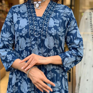 Beautiful Floral Printed Cotton 3-Piece Set (Kurta, Pant & Dupatta)